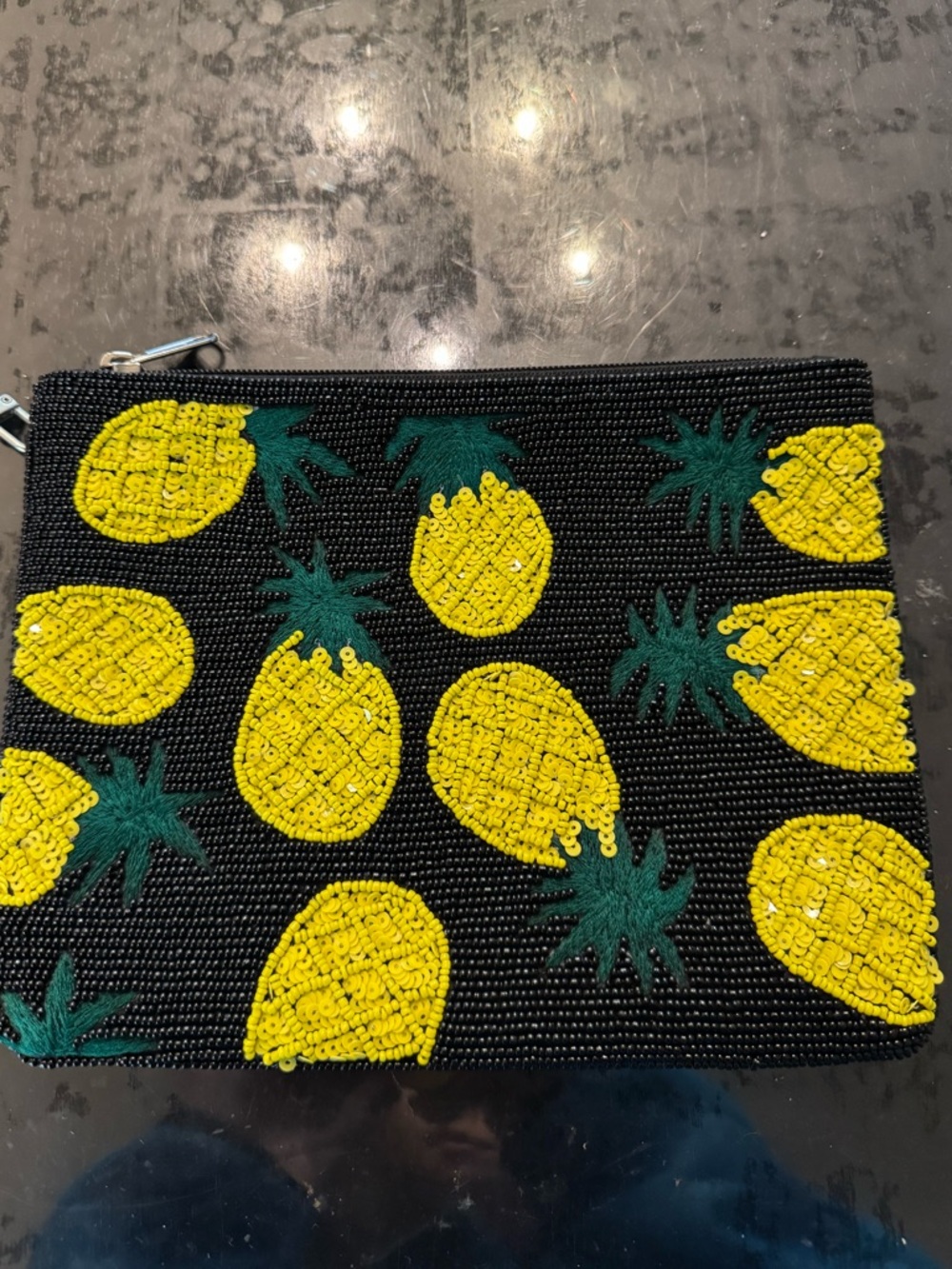 Beaded Pineapple Wristlet Clutch - Black and Yellow